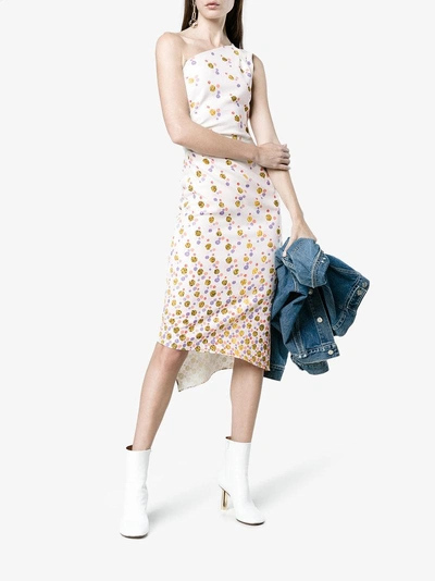 Shop Peter Pilotto One Shoulder Floral Print Dress In White