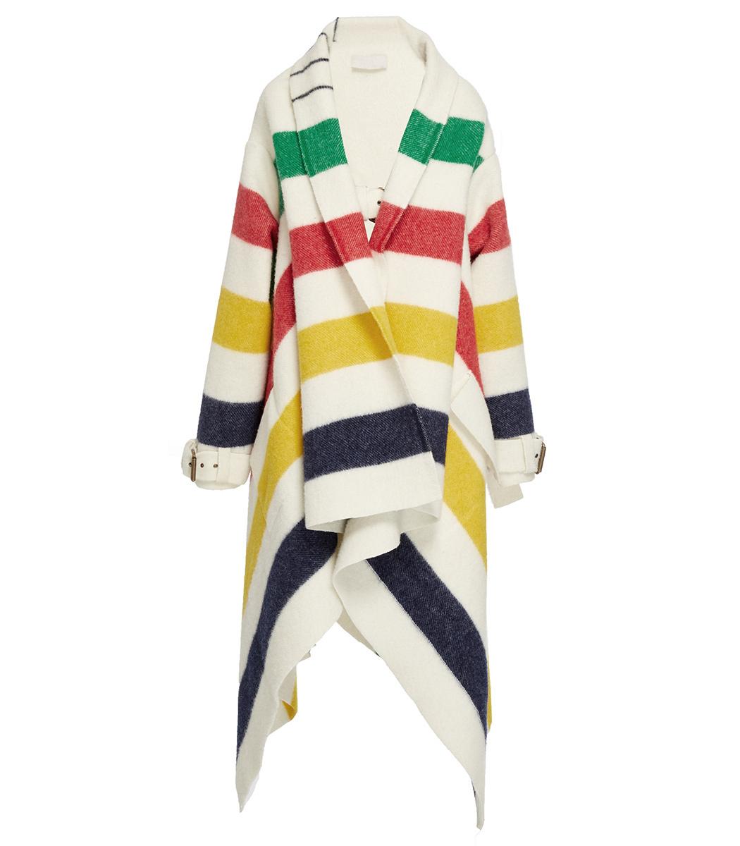 Monse Hudsons Bay Striped Wool Felt Blanket Coat In Multicolour ModeSens