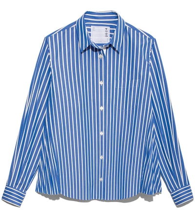 Shop Sacai Blue & White Striped Button Down In Blue/white