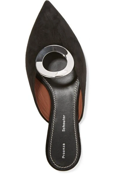 Shop Proenza Schouler Eyelet-embellished Suede Slippers In Black