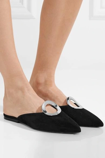 Shop Proenza Schouler Eyelet-embellished Suede Slippers In Black