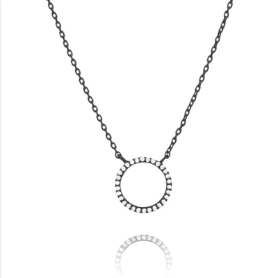 Shop Astrid & Miyu Tuxedo Circle Necklace In Gunmetal