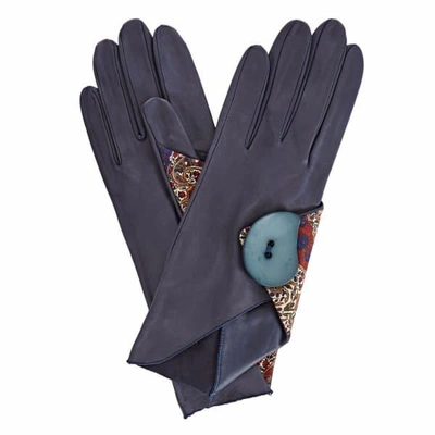 Shop Gizelle Renee Padma Navy Leather Gloves With Bm Liberty Tana Lawn