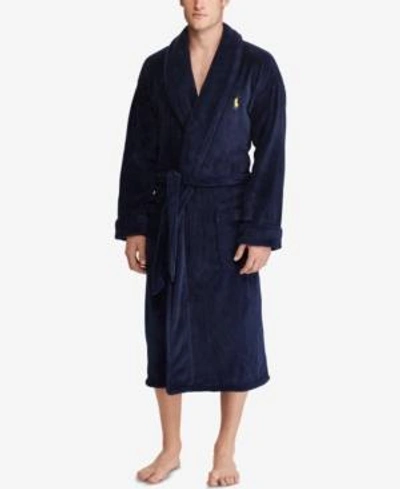 Shop Polo Ralph Lauren Men's Plush Shawl-collar Robe In Navy