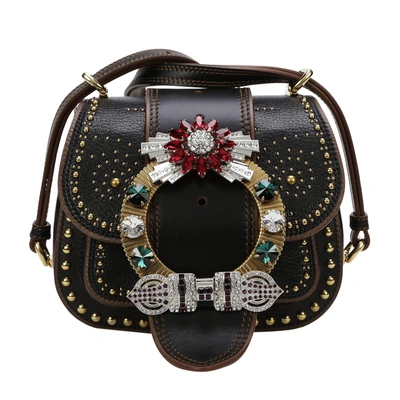 Shop Miu Miu Embellished Shoulder Bag In Black