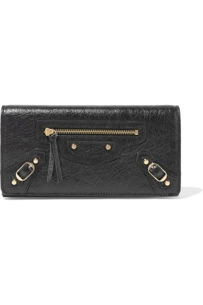 Shop Balenciaga Textured-leather Wallet In Black
