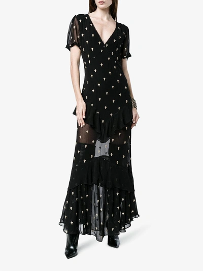 Shop De La Vali Juliette Cross Embroidered Dress In Black