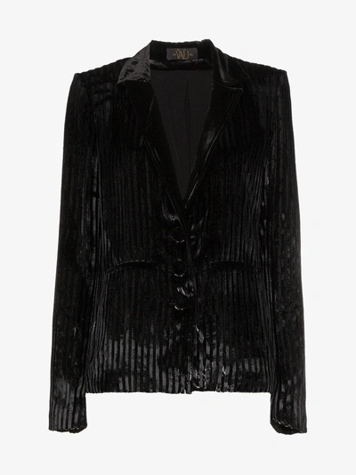 Shop De La Vali Velvet Jacket With Lurex Stripes In Black