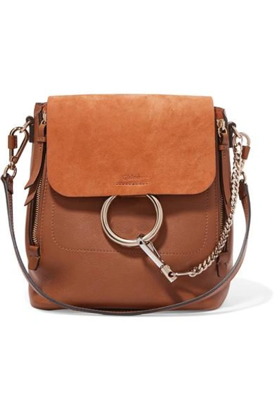 Shop Chloé Faye Small Textured-leather And Suede Backpack In Tan