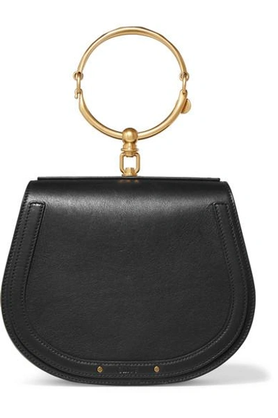 Shop Chloé Nile Bracelet Small Textured-leather Shoulder Bag In Black