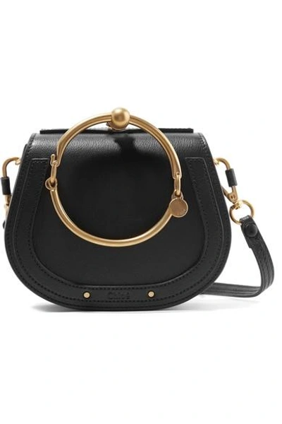 Shop Chloé Nile Bracelet Small Textured-leather Shoulder Bag In Black