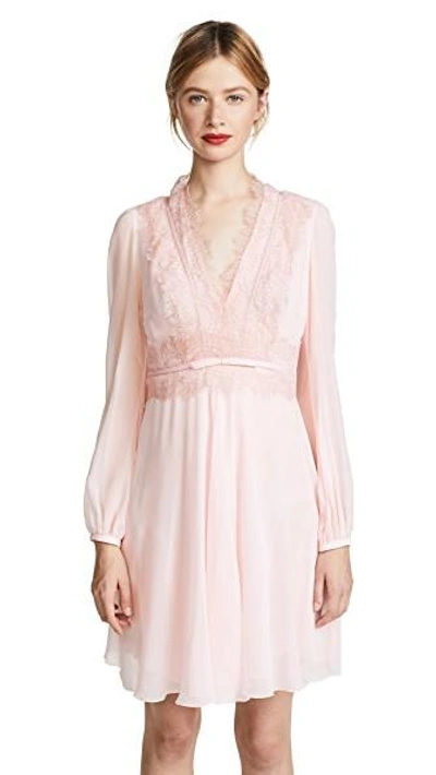 Shop Giambattista Valli Lace Trim Mini Dress In Rosa