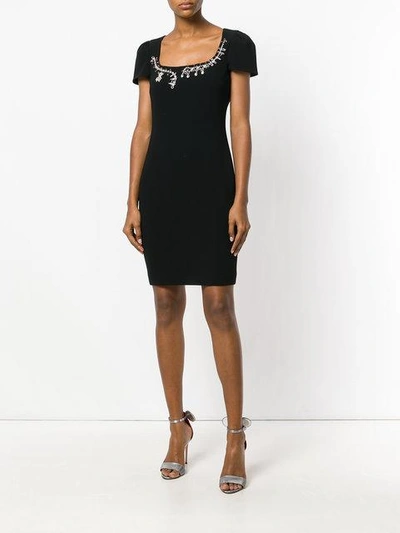 Shop Boutique Moschino Embellished Fitted Dress In Black