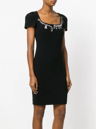 Shop Boutique Moschino Embellished Fitted Dress In Black