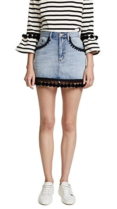 Shop Marc Jacobs Denim Miniskirt With Pom Pom Embroidery In Vintage Indigo