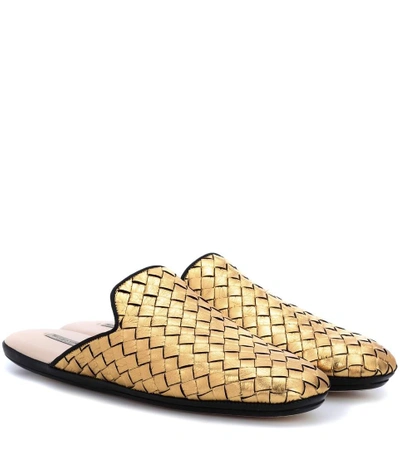 Shop Bottega Veneta Intrecciato Leather Slippers In Gold