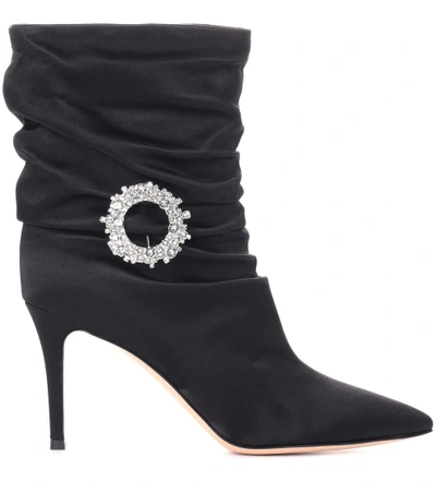 Shop Gianvito Rossi Embellished Satin Ankle Boots In Black