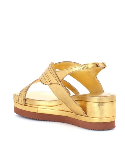 Shop Dries Van Noten Metallic Leather Platform Sandals In Gold