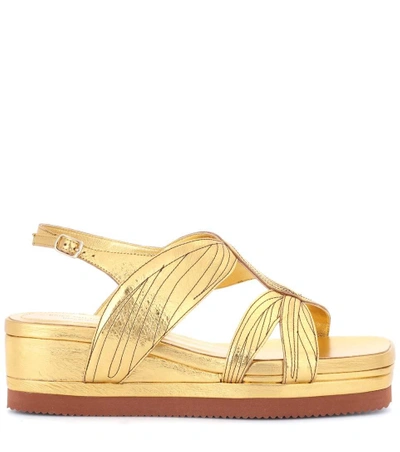 Shop Dries Van Noten Metallic Leather Platform Sandals In Gold