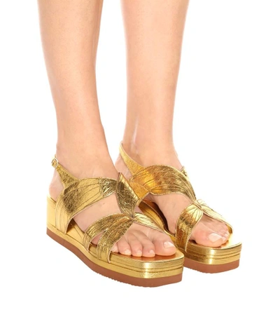 Shop Dries Van Noten Metallic Leather Platform Sandals In Gold