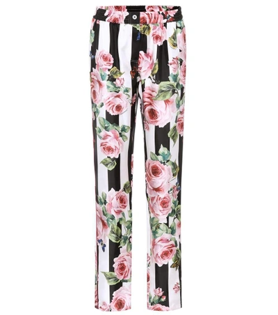 Shop Dolce & Gabbana Floral-printed Silk Trousers In Eero