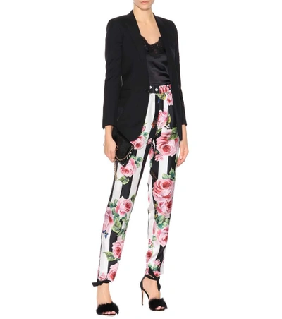 Shop Dolce & Gabbana Floral-printed Silk Trousers In Eero