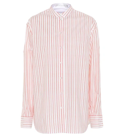 Shop Victoria Beckham Grandad Striped Cotton Shirt In Oraege White
