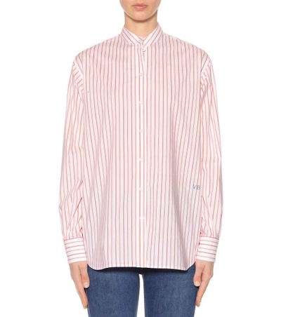 Shop Victoria Beckham Grandad Striped Cotton Shirt In Oraege White