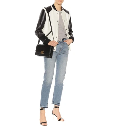 Shop Saint Laurent Leather-trimmed Wool Jacket In White