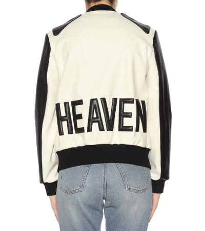 Shop Saint Laurent Leather-trimmed Wool Jacket In White