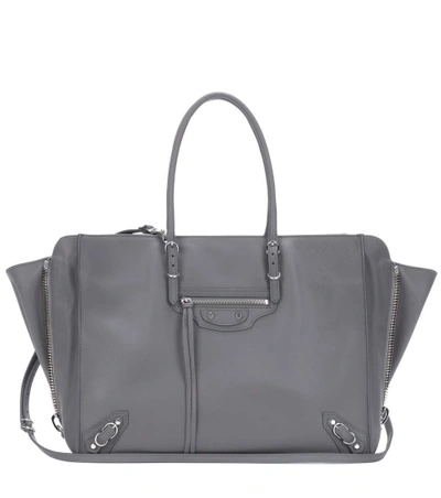 Shop Balenciaga Papier B4 Zip-around Leather Shoulder Bag In Grey