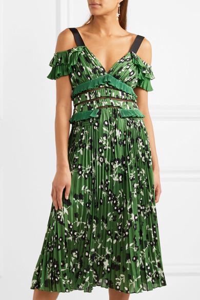 self portrait floral printed plisse dress