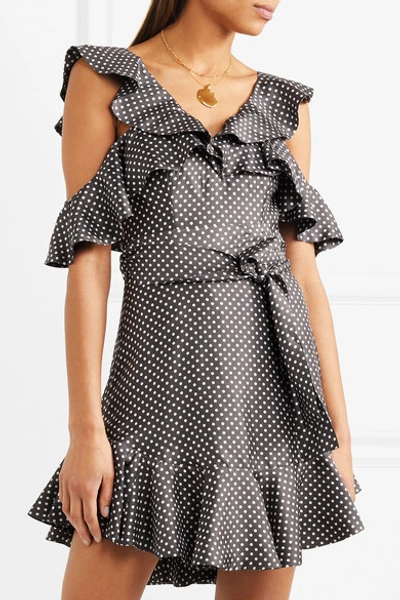 Shop Zimmermann Cold-shoulder Ruffled Polka-dot Ottoman Mini Dress In Charcoal