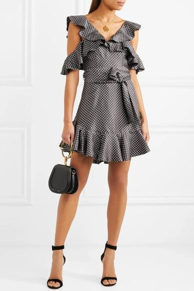 Shop Zimmermann Cold-shoulder Ruffled Polka-dot Ottoman Mini Dress In Charcoal