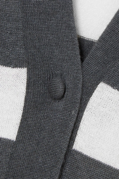 Shop Max Mara Etiopia Striped Silk And Cashmere-blend Cardigan In Gray