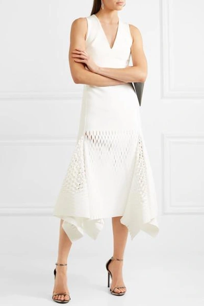 Shop Dion Lee Cutout Neoprene And Stretch-knit Midi Dress In White