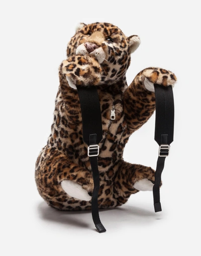 Shop Dolce & Gabbana Plush Backpack In Faux Fur In Leo Print