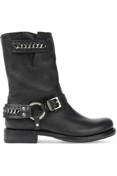 FRYE WOMAN JENNA CHAIN-EMBELLISHED LEATHER BOOTS BLACK GB 4772211933620630