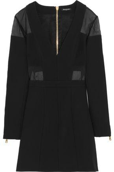 Shop Balmain Woman Chiffon-paneled Jersey Mini Dress Black