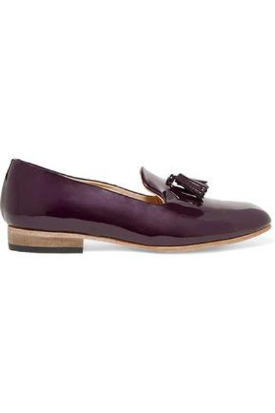 Shop Dieppa Restrepo Woman Tasseled Patent-leather Slippers Dark Purple