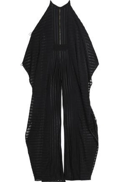 Shop Balmain Woman Cold-shoulder Draped Stretch-knit Jumpsuit Black