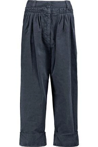 Shop Jw Anderson Cropped Pleated Cotton-poplin Straight-leg Pants In Storm Blue