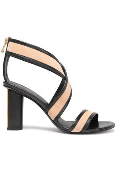 Shop Balmain Woman Suede And Leather Sandals Beige