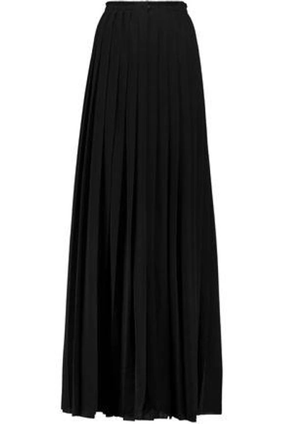 Shop Lanvin Woman Pleated Stretch-crepe Maxi Skirt Black