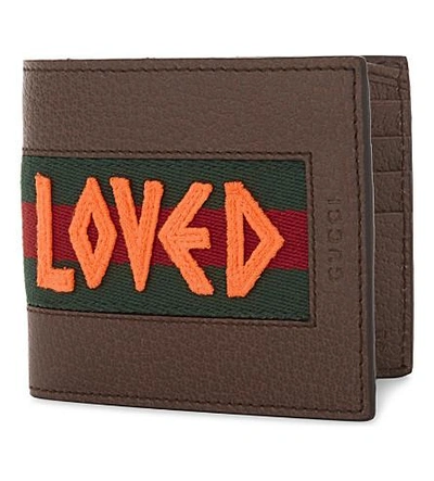 Shop Gucci Loved Web-stripe Grained Leather Billfold Wallet In Orange