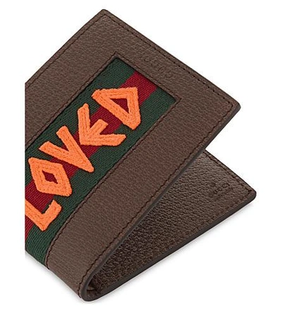 Shop Gucci Loved Web-stripe Grained Leather Billfold Wallet In Orange
