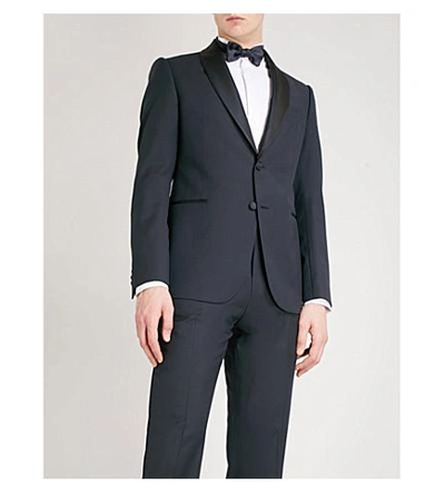 Shop Armani Collezioni Tailored-fit Wool Tuxedo In Navy