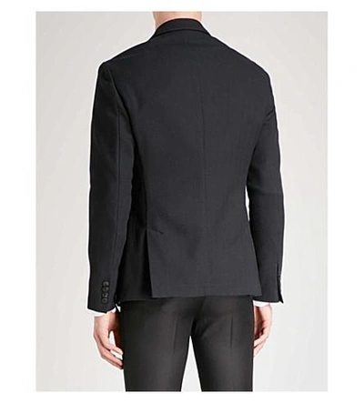 Shop Armani Collezioni Tailored-fit Herringbone Cotton-blend Jacket In Black
