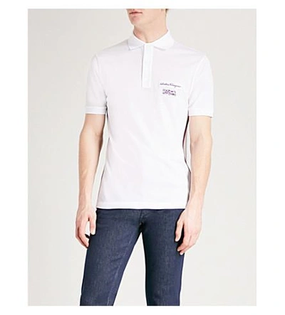 Shop Ferragamo Logo-patch Cotton-piqué Polo Shirt In White