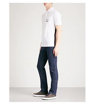 Shop Ferragamo Logo-patch Cotton-piqué Polo Shirt In White